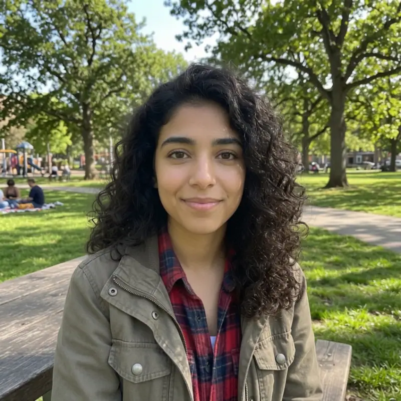 Maya Carter, outdoors in a Portland park on a bright afternoon